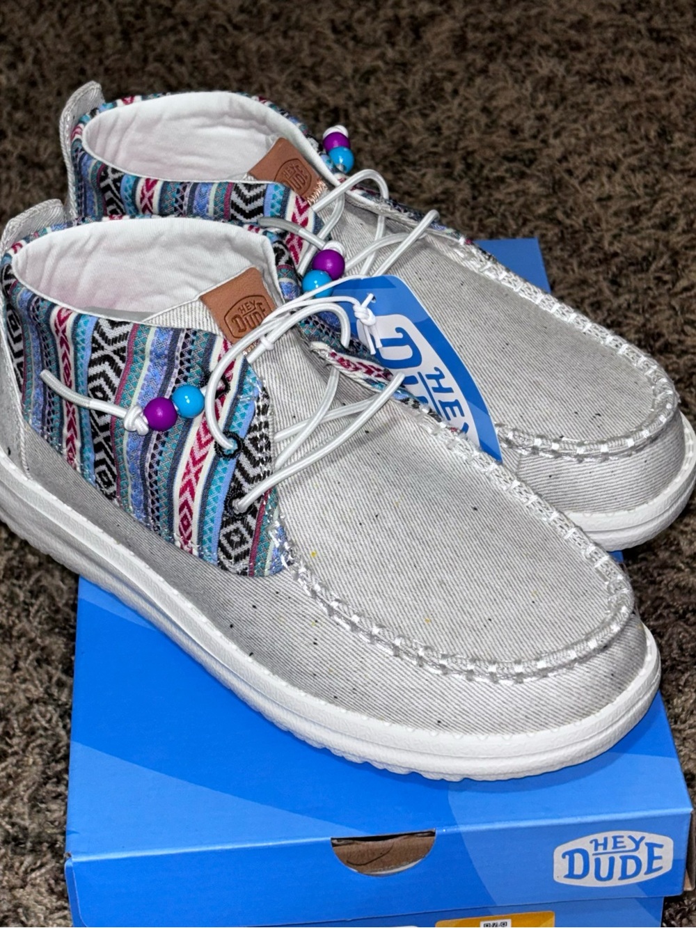 Hey Dude Wendy Mid Boho Mix Baja Grey Canvas Loafers Slip On Women’s Size 5